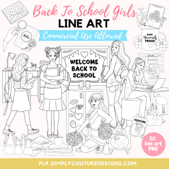 Back To School Girls Line Art Back To School Girls Line Art