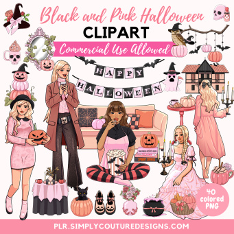 Pink and Black Halloween Girls Clipart Pink and Black Halloween Girls Clipart