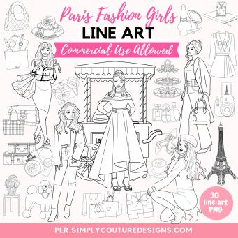 Paris Fashion Girls Line Art Paris Fashion Girls Line Art