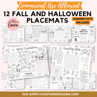 Fall and Halloween Placemats PLR Fall and Halloween Placemats PLR