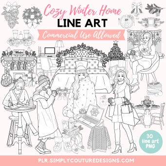 Cozy Winter Home Line Art Cozy Winter Home Line Art