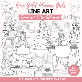 Rose Gold Planner Girls Line Art Rose Gold Planner Girls Line Art