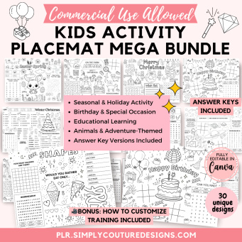Kids Activity Placemat Bundle Kit Kids Activity Placemat Bundle Kit