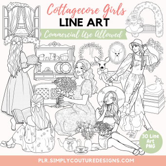 Cottagecore Girls Line Art Cottagecore Girls Line Art