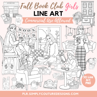 Fall Book Club Girls Line Art Fall Book Club Girls Line Art