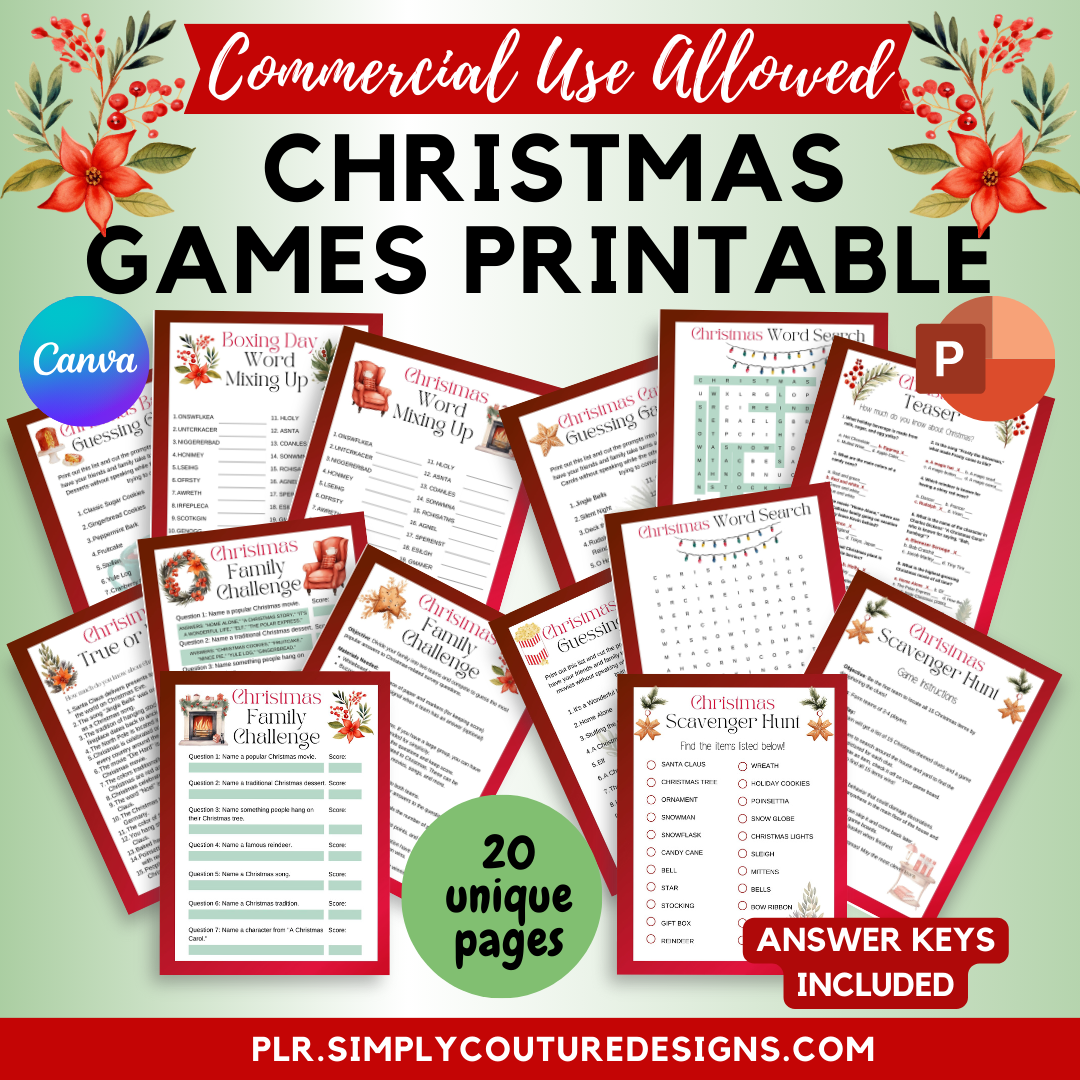 Christmas Games Printabels PLR templates